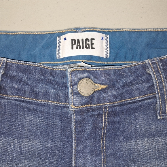 PAIGE Blue Jean Shorts with Distressed Hem - Picture 4 of 13